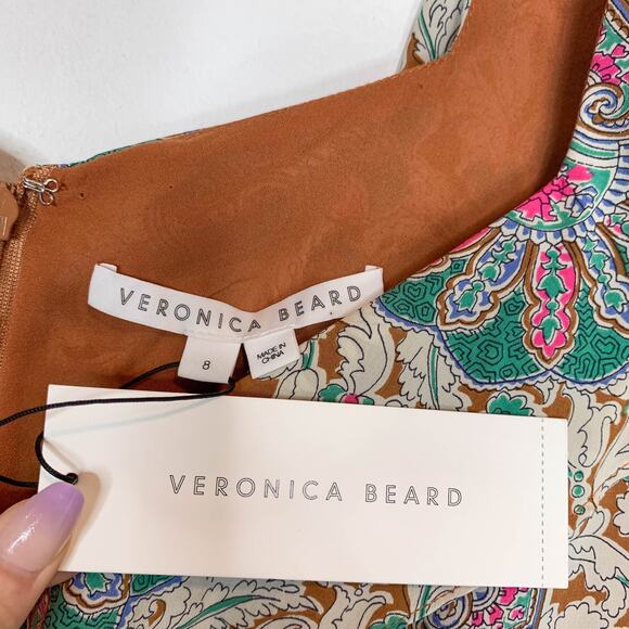 NWT VERONICA BEARD Lozano Floral Ruched Mini Dress Caramel Multi silk boho 3021 - Picture 6 of 14